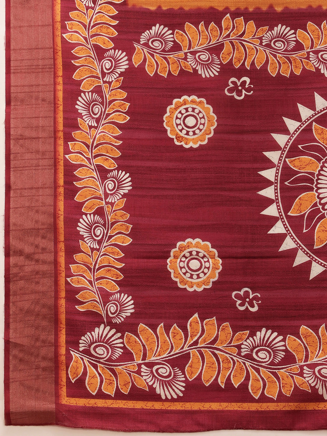 Hiral Fashion Off White Ikkat Kotha Silk Floral Digital Print Saree | Swadesiicart