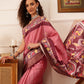 Hiral Fashion Pink Ikkat Kotha Silk Floral Digital Print Saree | Swadesiicart