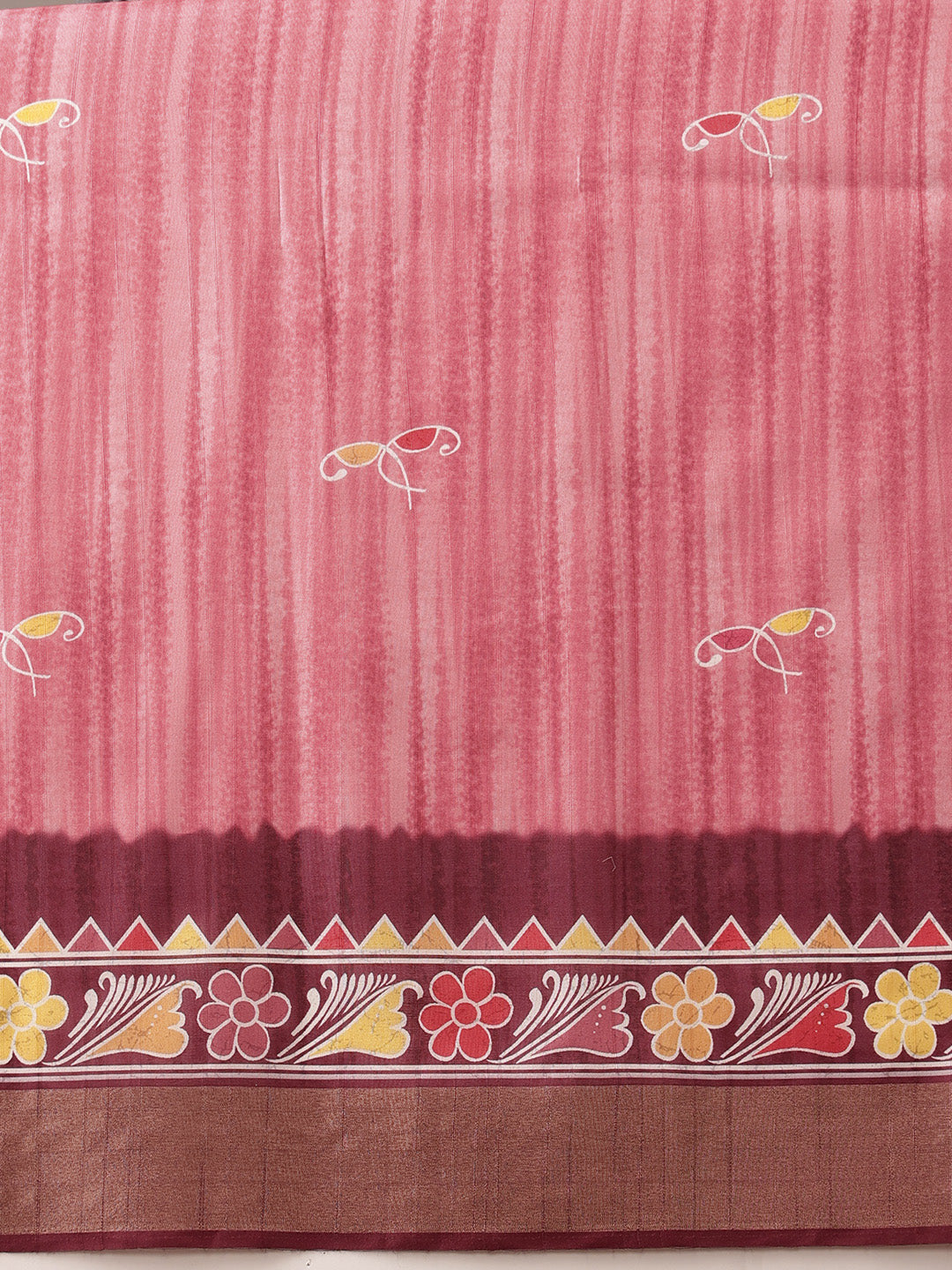 Hiral Fashion Pink Ikkat Kotha Silk Floral Digital Print Saree | Swadesiicart