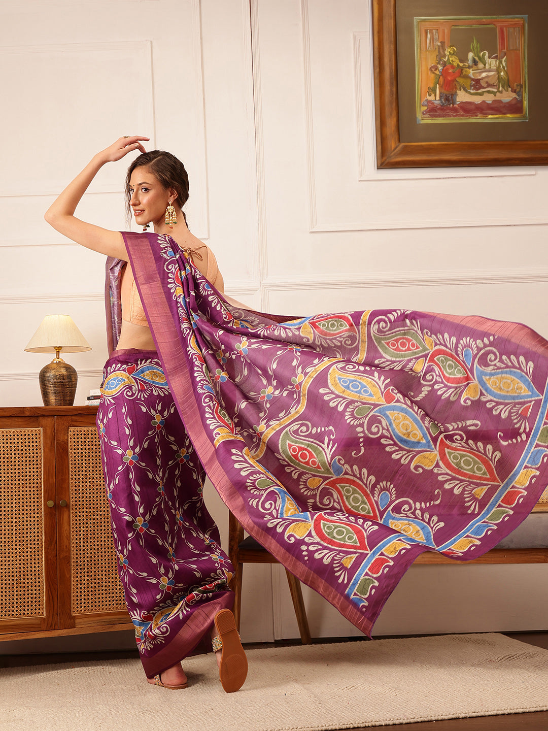 Hiral Fashion Purple Ikkat Kotha Silk Floral Digital Print Saree | Swadesiicart