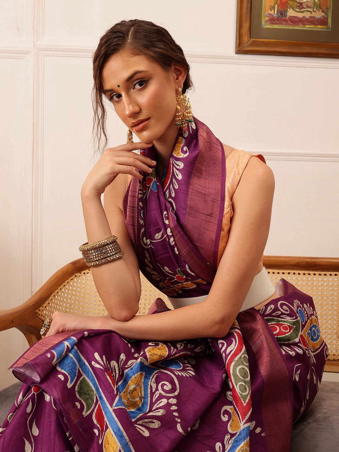 Hiral Fashion Purple Ikkat Kotha Silk Floral Digital Print Saree | Swadesiicart