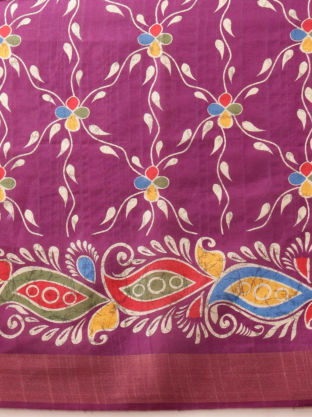Hiral Fashion Purple Ikkat Kotha Silk Floral Digital Print Saree | Swadesiicart