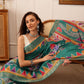 Hiral Fashion Teal Ikkat Kotha Silk Floral Digital Print Saree | Swadesiicart