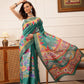 Hiral Fashion Teal Ikkat Kotha Silk Floral Digital Print Saree | Swadesiicart