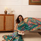 Hiral Fashion Teal Ikkat Kotha Silk Floral Digital Print Saree | Swadesiicart