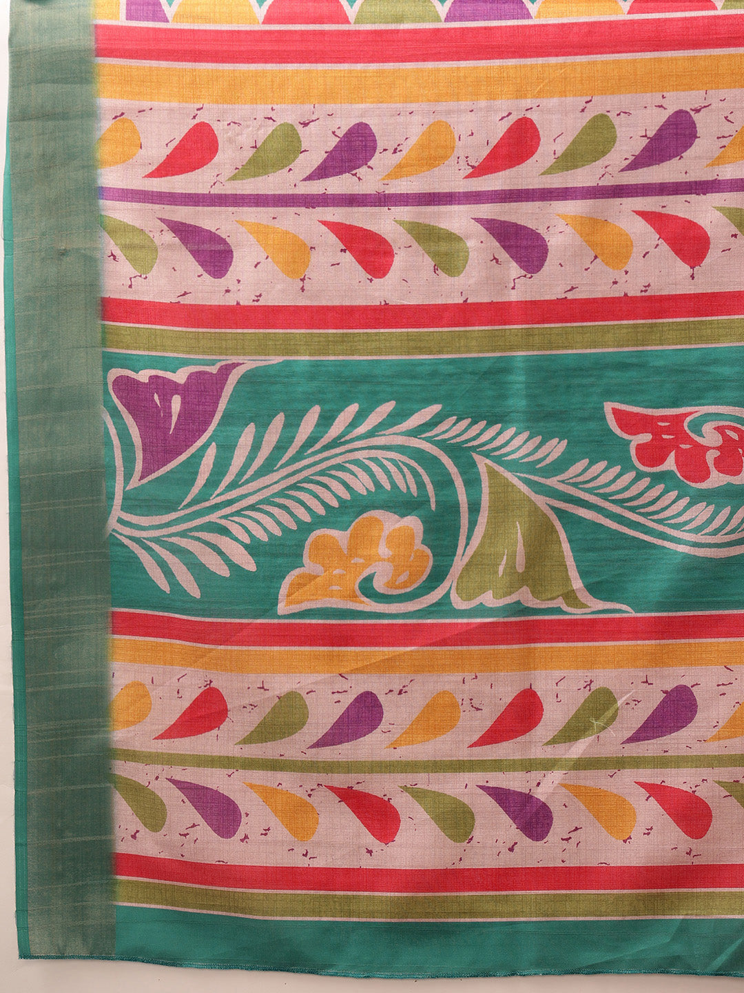 Hiral Fashion Teal Ikkat Kotha Silk Floral Digital Print Saree | Swadesiicart