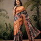 Hiral Fashion Black Banarasi Silk Blend Floral Digital Printed Saree | Swadesiicart
