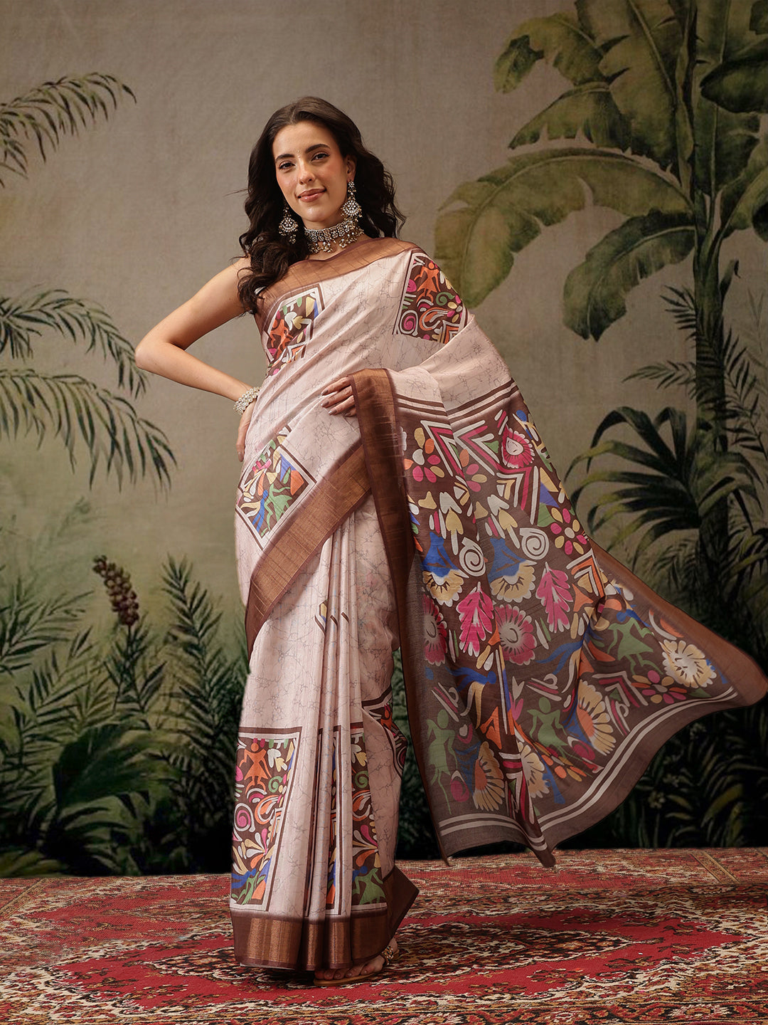 Hiral Fashion Multi Banarasi Silk Blend Floral Digital Printed Saree | Swadesiicart