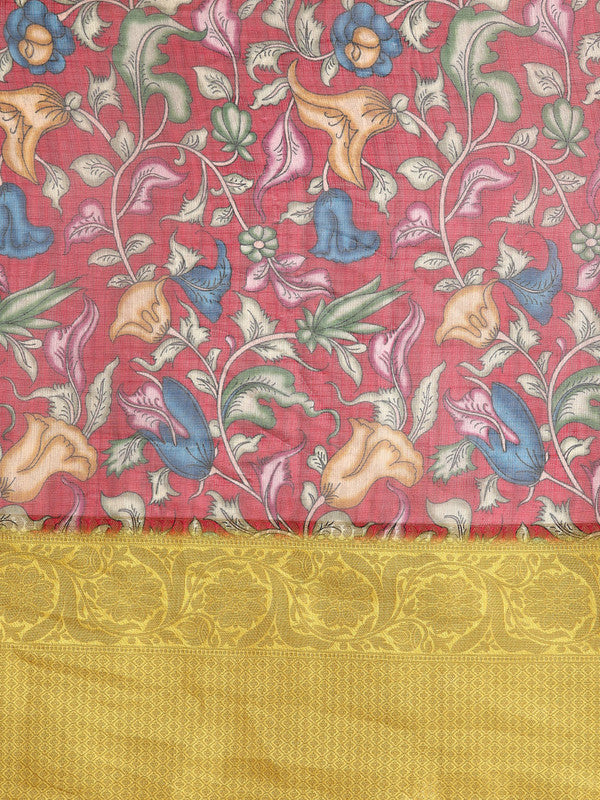 Maroon Munga Silk Digital Print Floral Saree with Unstitched Blouse - Hiral Fashion | Swadesiicart