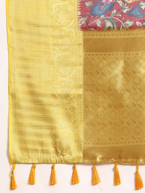 Maroon Munga Silk Digital Print Floral Saree with Unstitched Blouse - Hiral Fashion | Swadesiicart