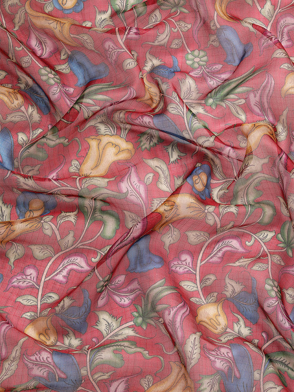 Maroon Munga Silk Digital Print Floral Saree with Unstitched Blouse - Hiral Fashion | Swadesiicart