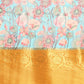 Turquoise Munga Silk Digital Print Floral Saree with Unstitched Blouse - Hiral Fashion | Swadesiicart