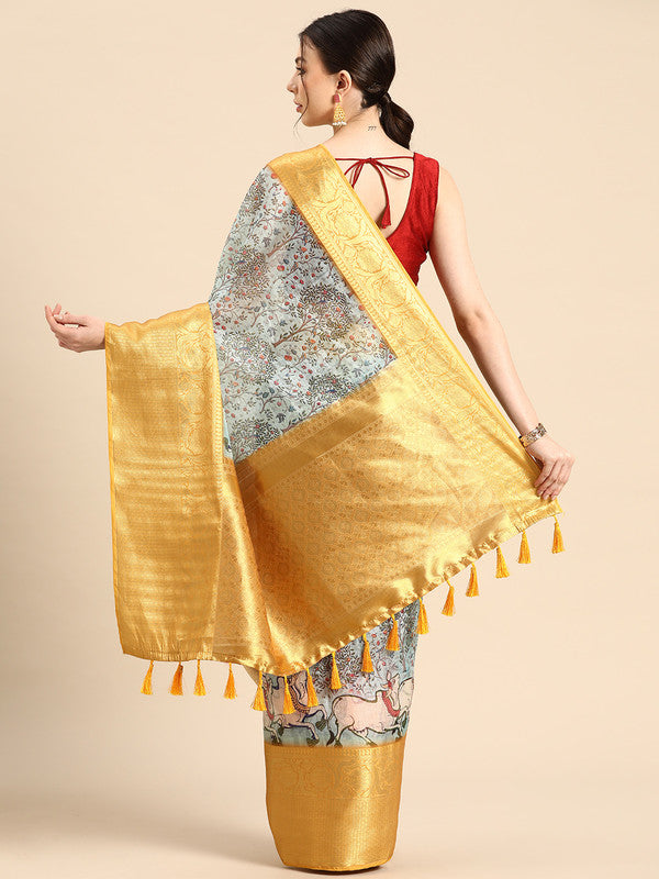 Gray Munga Silk Digital Print Animal Print Saree with Unstitched Blouse - Hiral Fashion | Swadesiicart