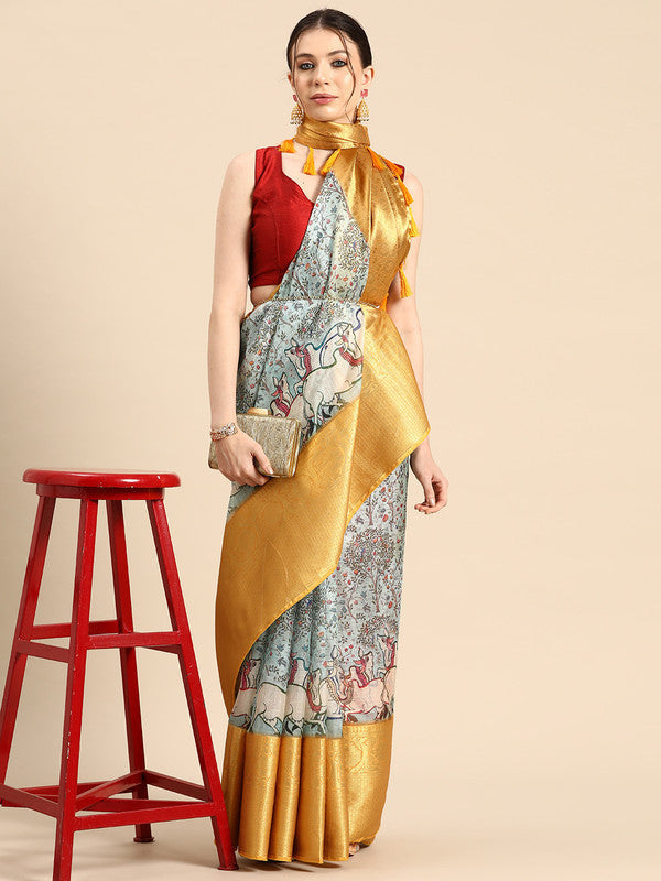 Gray Munga Silk Digital Print Animal Print Saree with Unstitched Blouse - Hiral Fashion | Swadesiicart