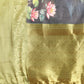 Navy Blue Munga Silk Digital Print Floral Saree with Unstitched Blouse - Hiral Fashion | Swadesiicart