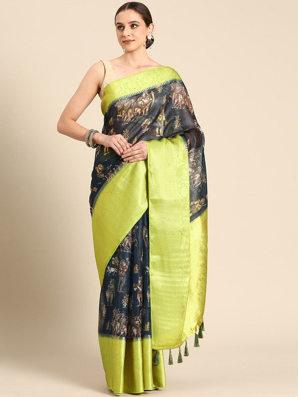 Gray Munga Silk Digital Print Floral Saree with Unstitched Blouse - Hiral Fashion | Swadesiicart