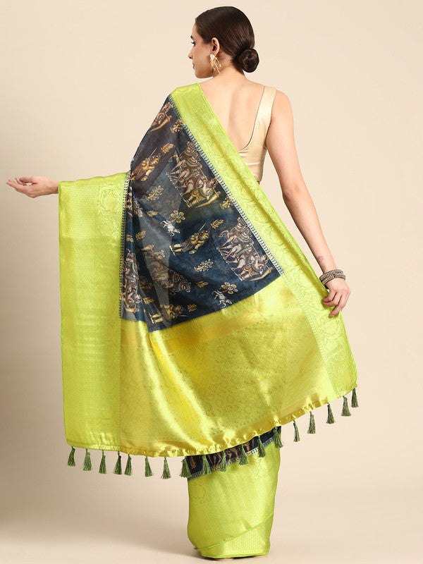 Gray Munga Silk Digital Print Floral Saree with Unstitched Blouse - Hiral Fashion | Swadesiicart