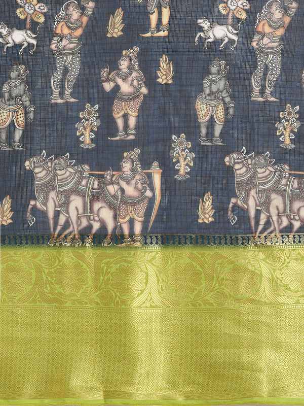 Gray Munga Silk Digital Print Floral Saree with Unstitched Blouse - Hiral Fashion | Swadesiicart