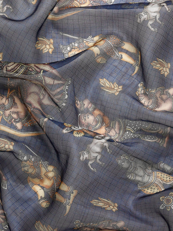 Gray Munga Silk Digital Print Floral Saree with Unstitched Blouse - Hiral Fashion | Swadesiicart