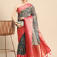 Gray Munga Silk Digital Print Floral Saree with Unstitched Blouse - Hiral Fashion | Swadesiicart
