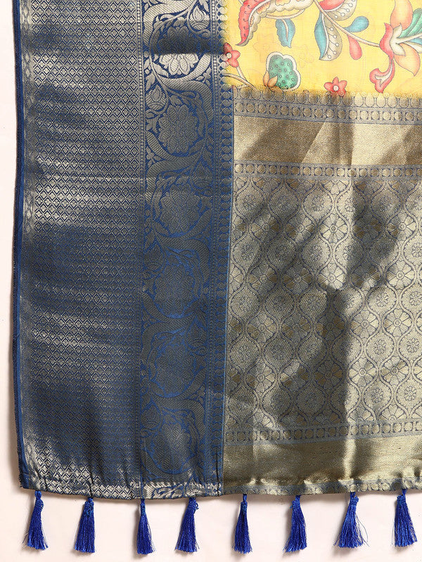 Yellow Munga Silk Digital Print Floral Saree with Unstitched Blouse - Hiral Fashion | Swadesiicart