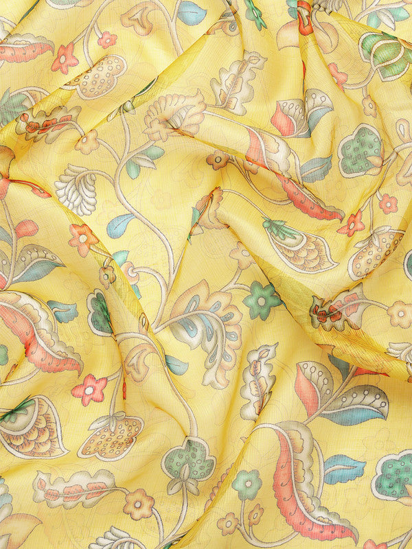 Yellow Munga Silk Digital Print Floral Saree with Unstitched Blouse - Hiral Fashion | Swadesiicart
