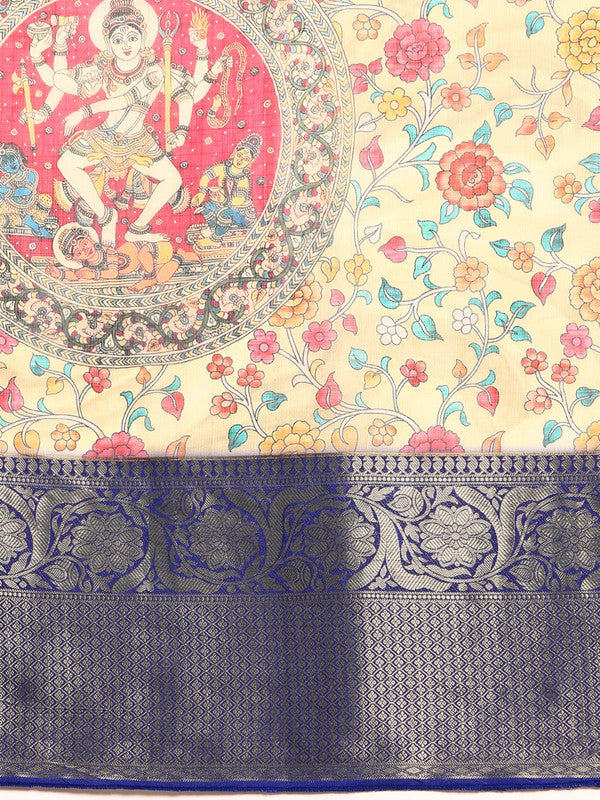 Beige Munga Silk Digital Print Floral Saree with Unstitched Blouse - Hiral Fashion | Swadesiicart