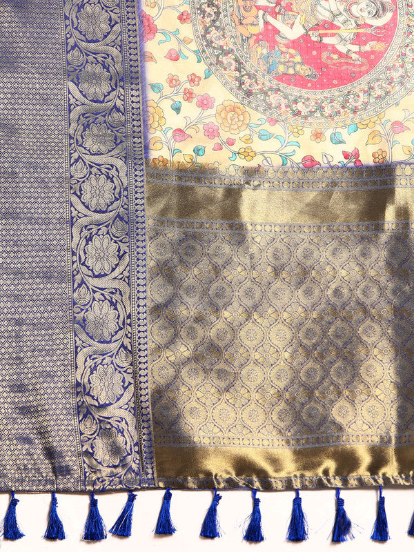 Beige Munga Silk Digital Print Floral Saree with Unstitched Blouse - Hiral Fashion | Swadesiicart