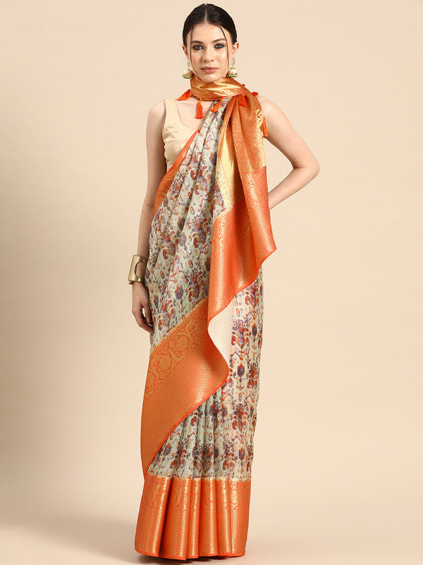 Multicolor Munga Silk Digital Print Abstract Saree with Unstitched Blouse - Hiral Fashion | Swadesiicart