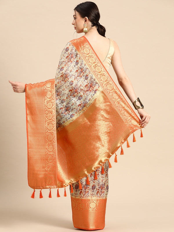 Multicolor Munga Silk Digital Print Abstract Saree with Unstitched Blouse - Hiral Fashion | Swadesiicart