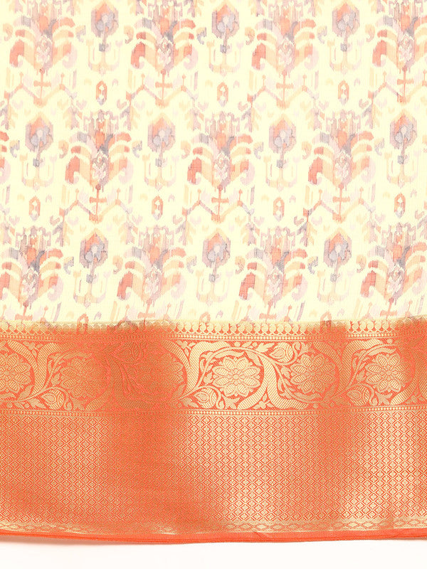 Multicolor Munga Silk Digital Print Abstract Saree with Unstitched Blouse - Hiral Fashion | Swadesiicart