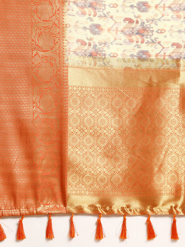 Multicolor Munga Silk Digital Print Abstract Saree with Unstitched Blouse - Hiral Fashion | Swadesiicart