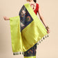 Navy Blue Munga Silk Digital Print Animal Print Saree with Unstitched Blouse - Hiral Fashion | Swadesiicart