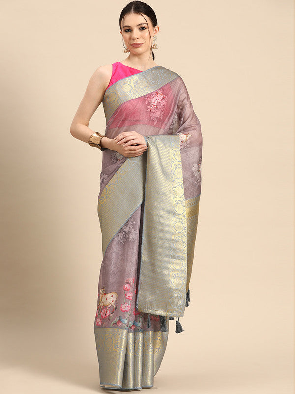 Rust Munga Silk Digital Print Animal Print Saree with Unstitched Blouse - Hiral Fashion | Swadesiicart