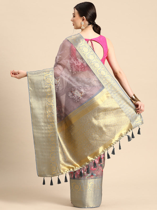 Rust Munga Silk Digital Print Animal Print Saree with Unstitched Blouse - Hiral Fashion | Swadesiicart