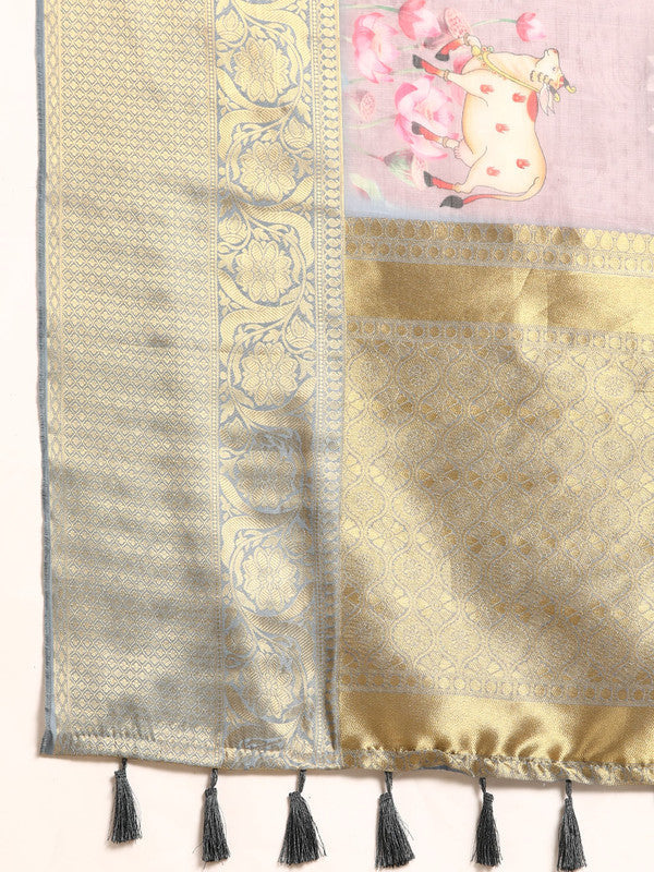 Rust Munga Silk Digital Print Animal Print Saree with Unstitched Blouse - Hiral Fashion | Swadesiicart