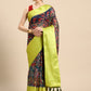 Navy Blue Munga Silk Digital Print Kalamkari Saree with Unstitched Blouse - Hiral Fashion | Swadesiicart