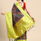 Navy Blue Munga Silk Digital Print Kalamkari Saree with Unstitched Blouse - Hiral Fashion | Swadesiicart