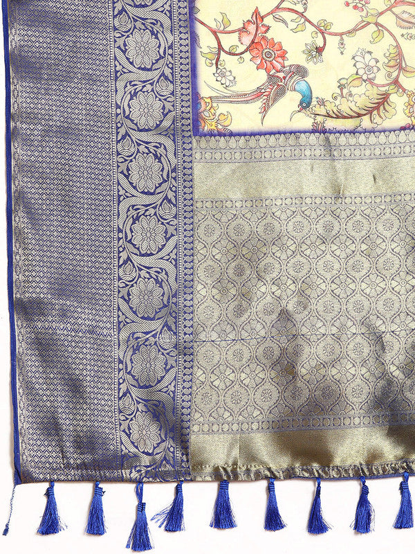 Beige Munga Silk Digital Print Kalamkari Saree with Unstitched Blouse - Hiral Fashion | Swadesiicart