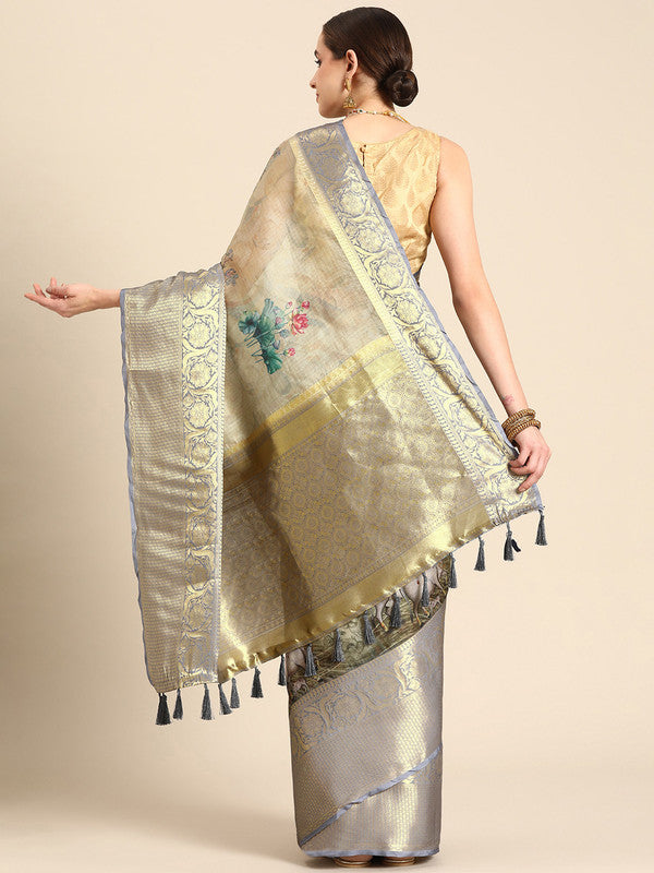Olive Munga Silk Digital Print Kalamkari Saree with Unstitched Blouse - Hiral Fashion | Swadesiicart