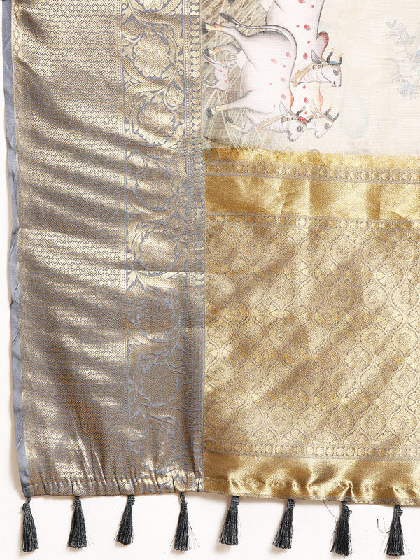 Olive Munga Silk Digital Print Kalamkari Saree with Unstitched Blouse - Hiral Fashion | Swadesiicart