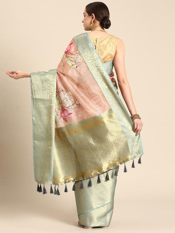 Peach Munga Silk Digital Print Animal Print Saree with Unstitched Blouse - Hiral Fashion | Swadesiicart