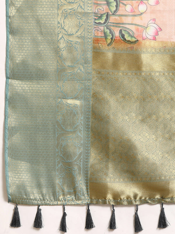 Peach Munga Silk Digital Print Animal Print Saree with Unstitched Blouse - Hiral Fashion | Swadesiicart