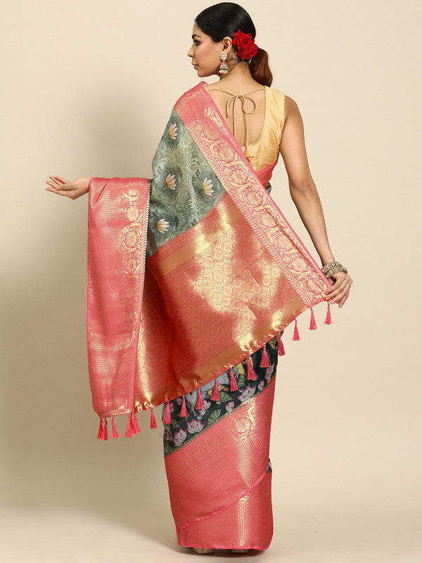 Green Munga Silk Digital Print Animal Print Saree with Unstitched Blouse - Hiral Fashion | Swadesiicart