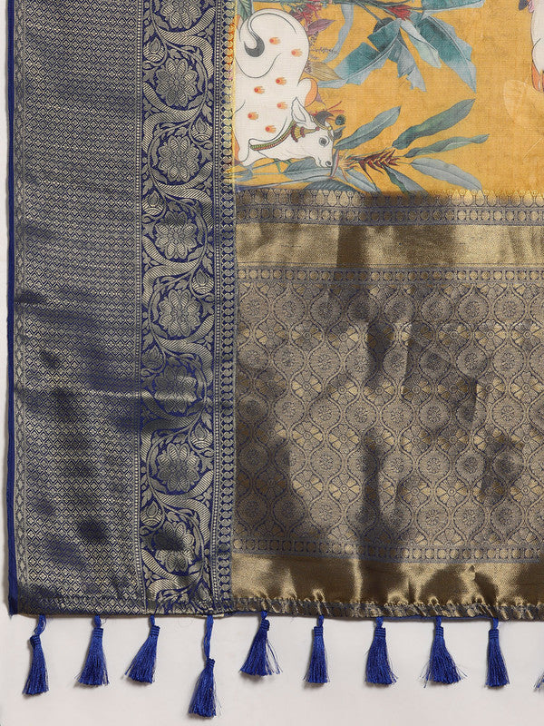 Mustard Munga Silk Digital Print Animal Print Saree with Unstitched Blouse - Hiral Fashion | Swadesiicart