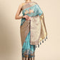 Turquoise Munga Silk Digital Print Animal Print Saree with Unstitched Blouse - Hiral Fashion | Swadesiicart