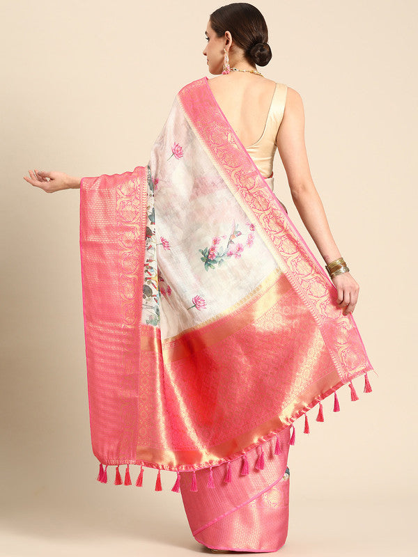Off White Munga Silk Digital Print Animal Print Saree with Unstitched Blouse - Hiral Fashion | Swadesiicart