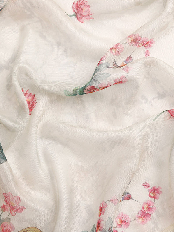 Off White Munga Silk Digital Print Animal Print Saree with Unstitched Blouse - Hiral Fashion | Swadesiicart