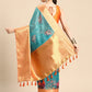 Turquoise Munga Silk Digital Print Animal Print Saree with Unstitched Blouse - Hiral Fashion | Swadesiicart