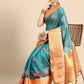Turquoise Munga Silk Digital Print Animal Print Saree with Unstitched Blouse - Hiral Fashion | Swadesiicart